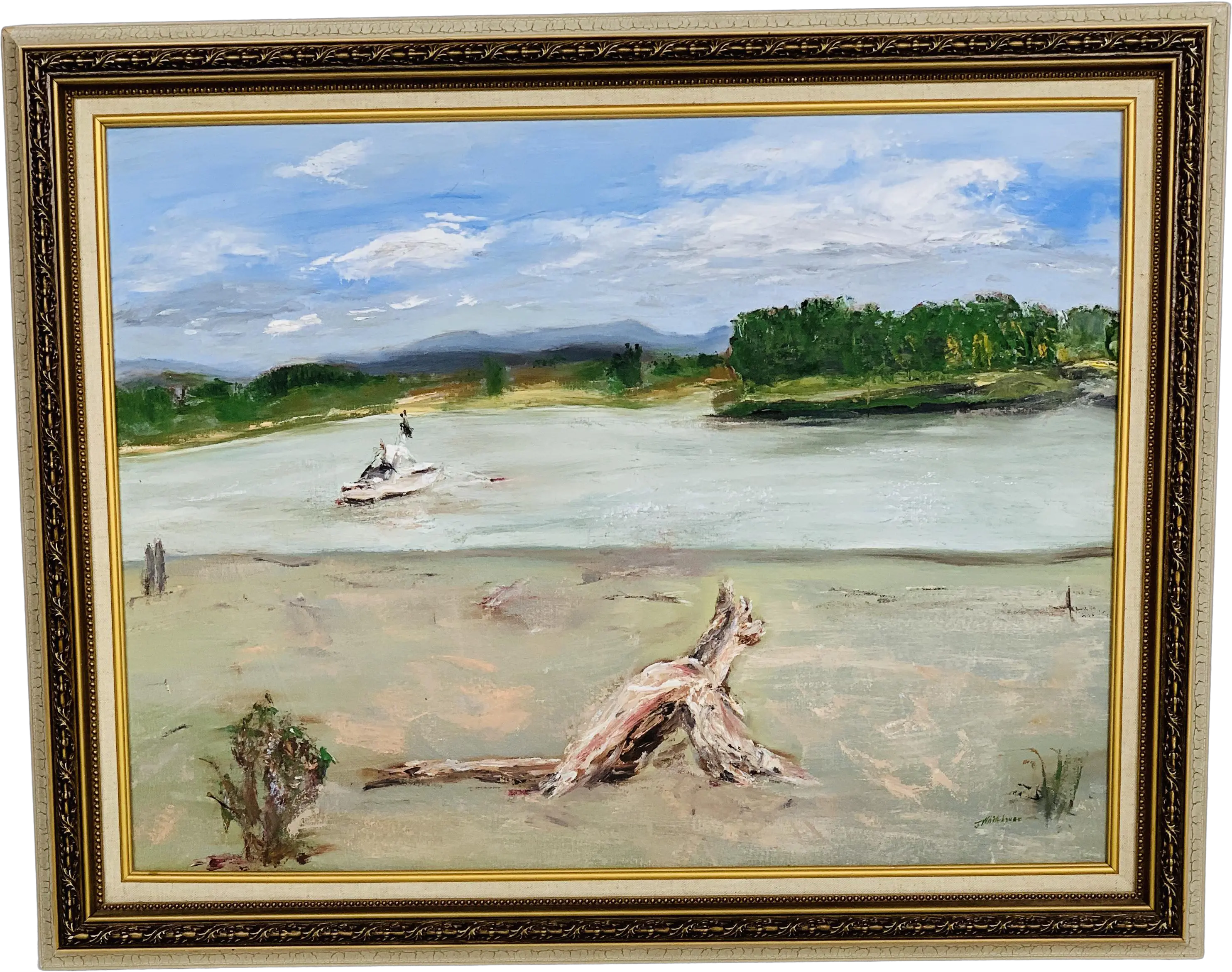 John Whitehouse Collins Oil Painting Of A Lake Beach With Driftwood Picture Frame Png White House Transparent Background