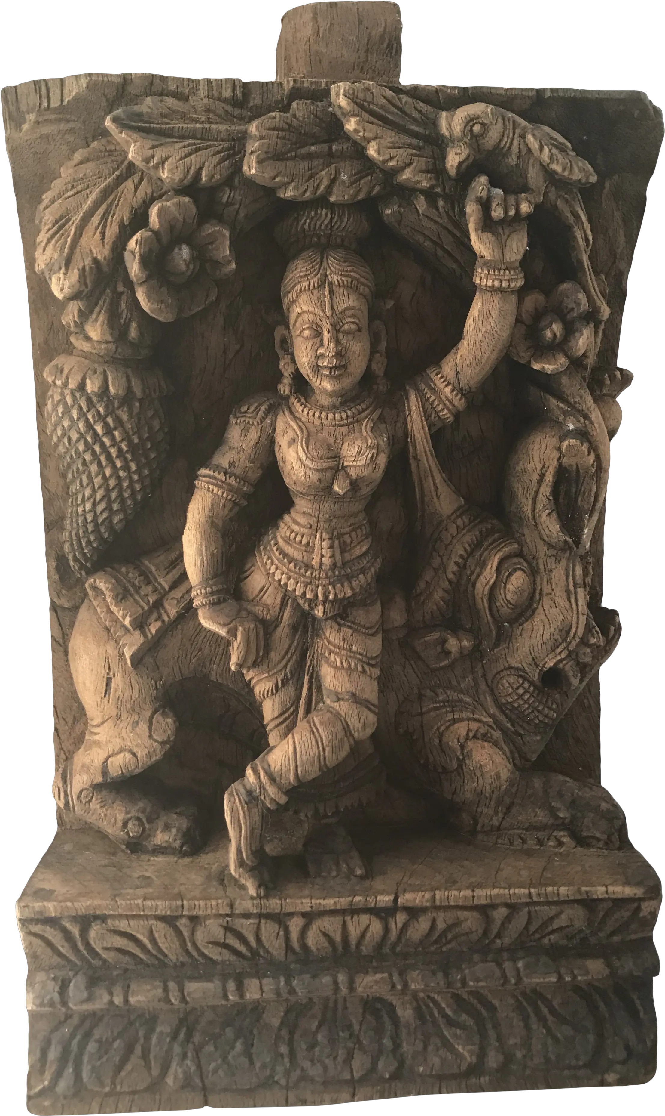 Mid 19th Century Carved Wooden Icon Of Vishnu Goddess Artifact Png Stone Wall Icon