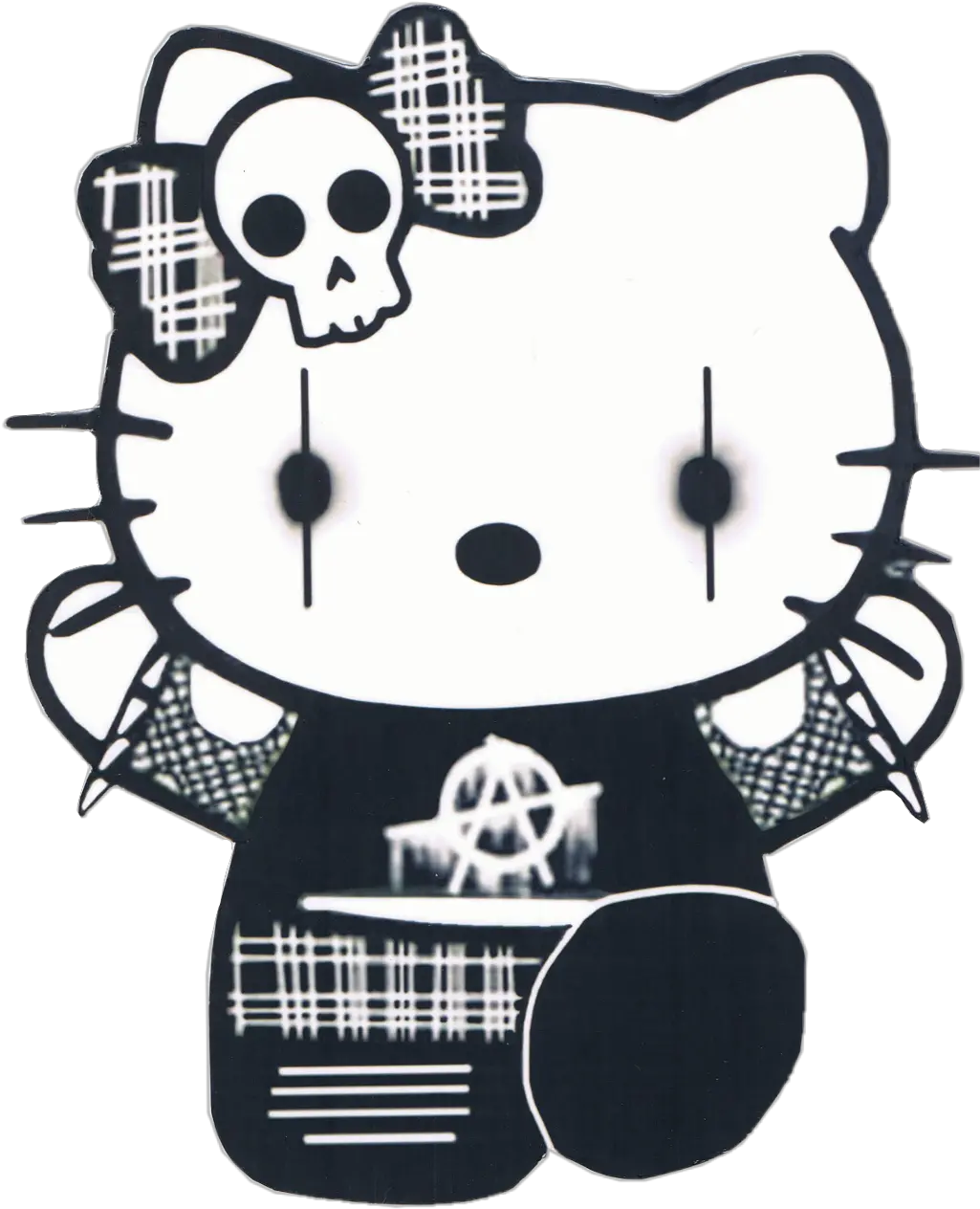 Goth Gothic Hellokitty Sanrio Black Satanic Satan White Hello Kitty Cartoon Character Png Fishnet Pattern Png