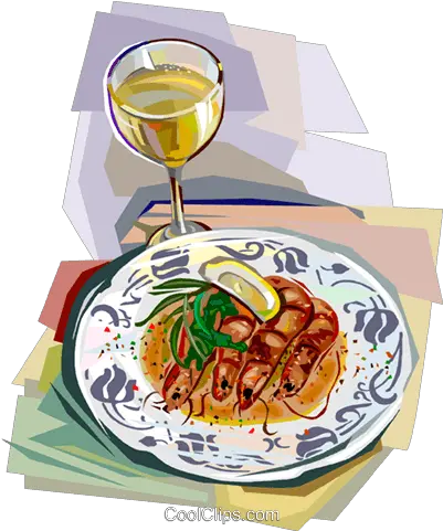 French Seafood With Glass Of Wine Royalty Free Vector Clip Langostino Png Glass Of Wine Png