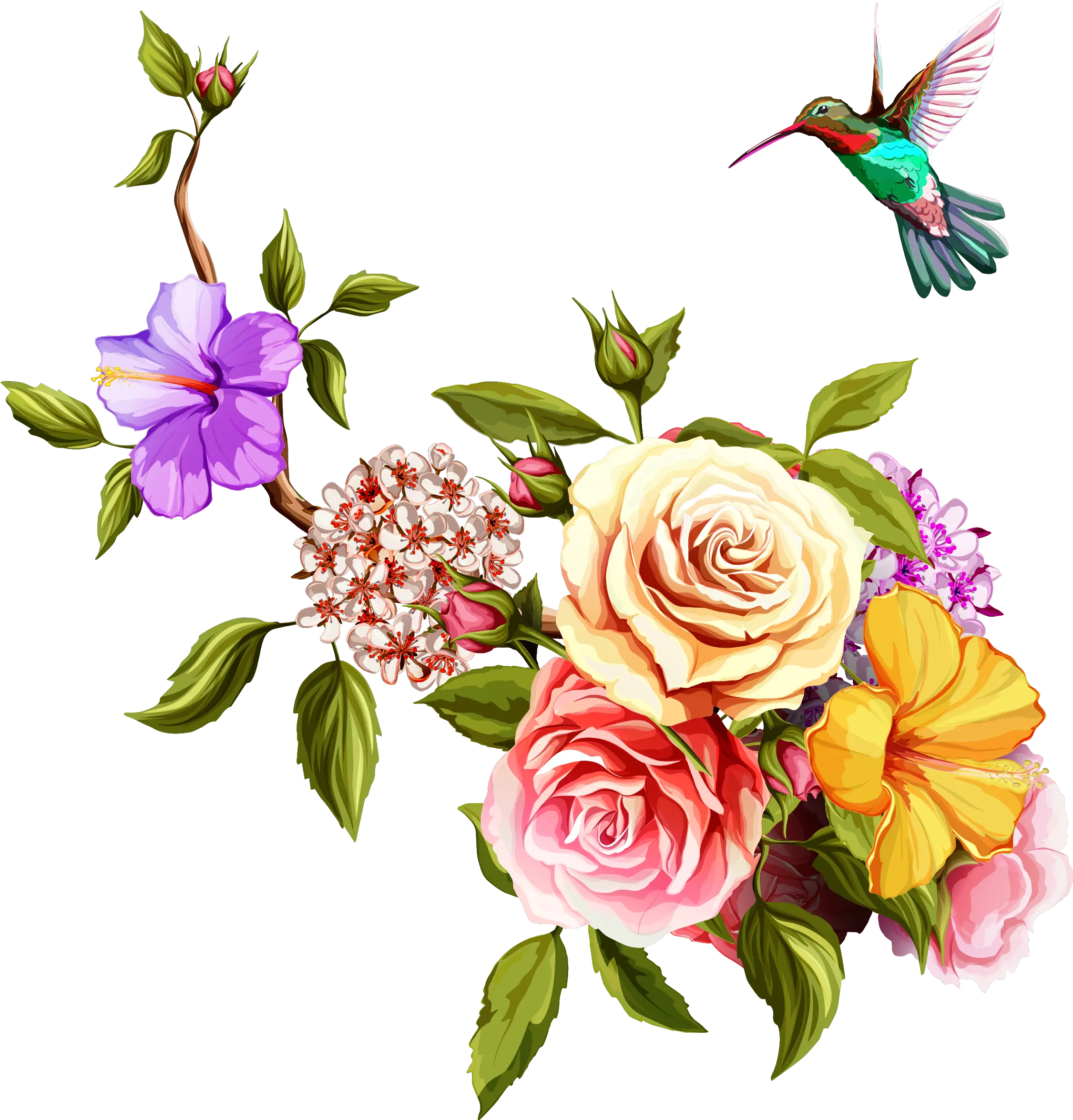 Download Transparent Watercolor Painting Flowers And Birds Watercolor Birds And Flowers Painting Png Roses Border Png