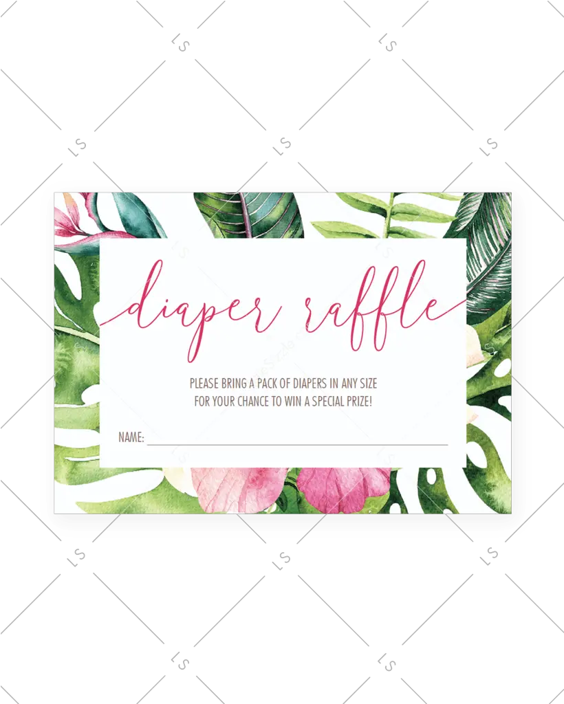 Botanical Diaper Raffle Ticket For Baby Shower Png