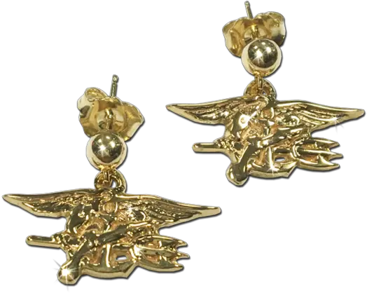 14k Gold Seal Trident Post Dangle Earrings United States Naval Special Warfare Command Png Gold Seal Png