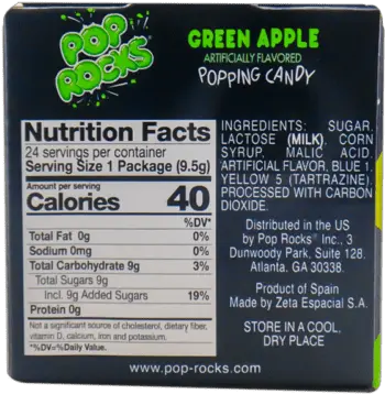 Pop Rocks Green Apple 24 Units Nutrition Facts Label Png Pop Rocks Logo