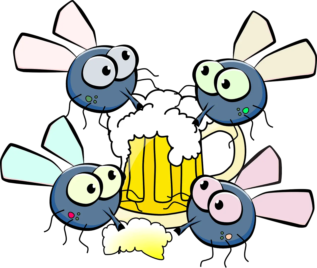 Flies Drinking Beer Vector Illustration Free Svg Png