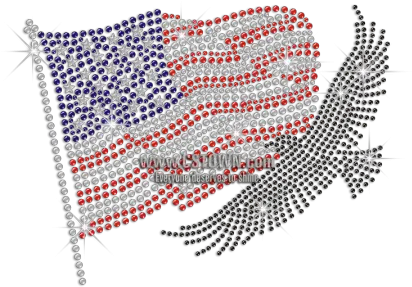 Waving American Flag U0026 Powerful Bald Eagle Hotfix Rhinestone Stitch Png American Flag Waving Png