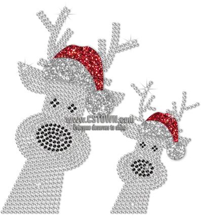 Two Reindeer In Red Christmas Hats Rhinestone Transfer Cstown Illustration Png Christmas Hats Png