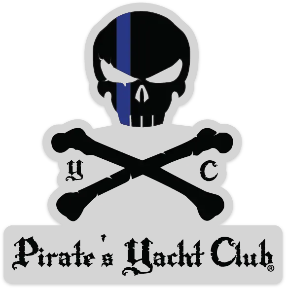 Skull U0026 Crossbones Blue Line Sticker Black Clear 6x6 Pirate Png Pirate Transparent