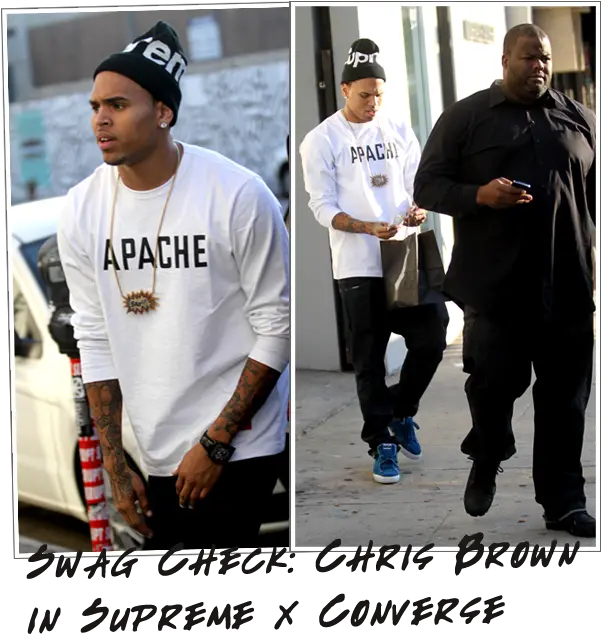 Swag Check Chris Brown In Supreme Beanie Apache Tee Png