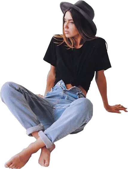 Relaxing Girl Black T Shirt And Jeans Women Png Girl Png