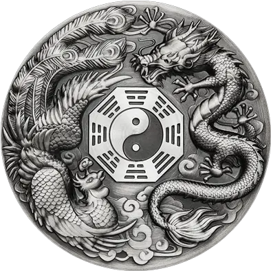 Dragon And Phoenix 5 Oz Emkcom Silver Coin Png Dragon Symbol Png