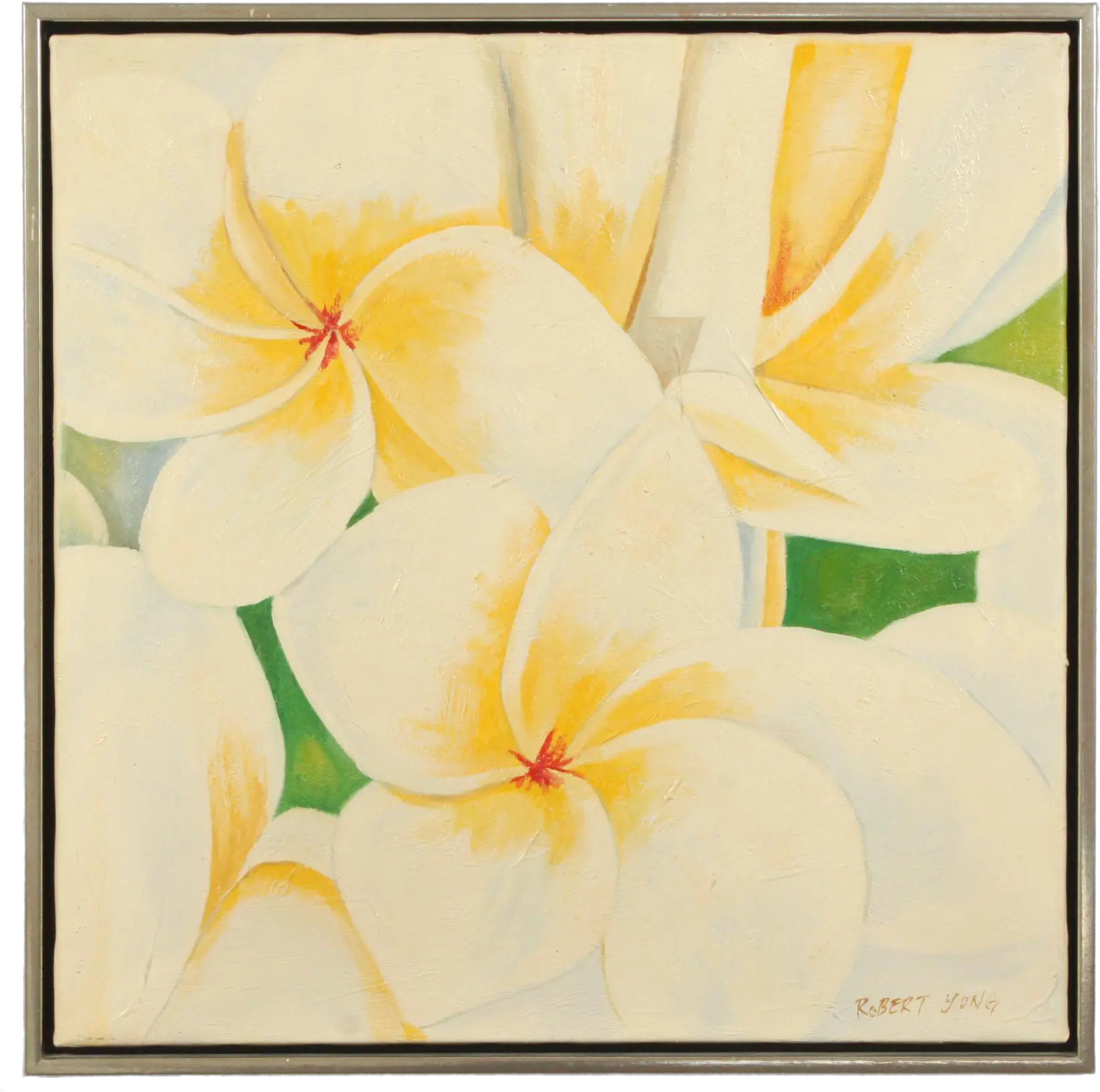 Late 20th C Acrylic Painting Of A Bouquet Of Plumeria Flowers By Robert Yong Frangipani Png Plumeria Flower Png
