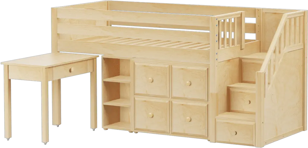 Twin Low Loft Bed With Stairs Storage Desk Elevated Bed With Storage And Desk Png Desk Transparent