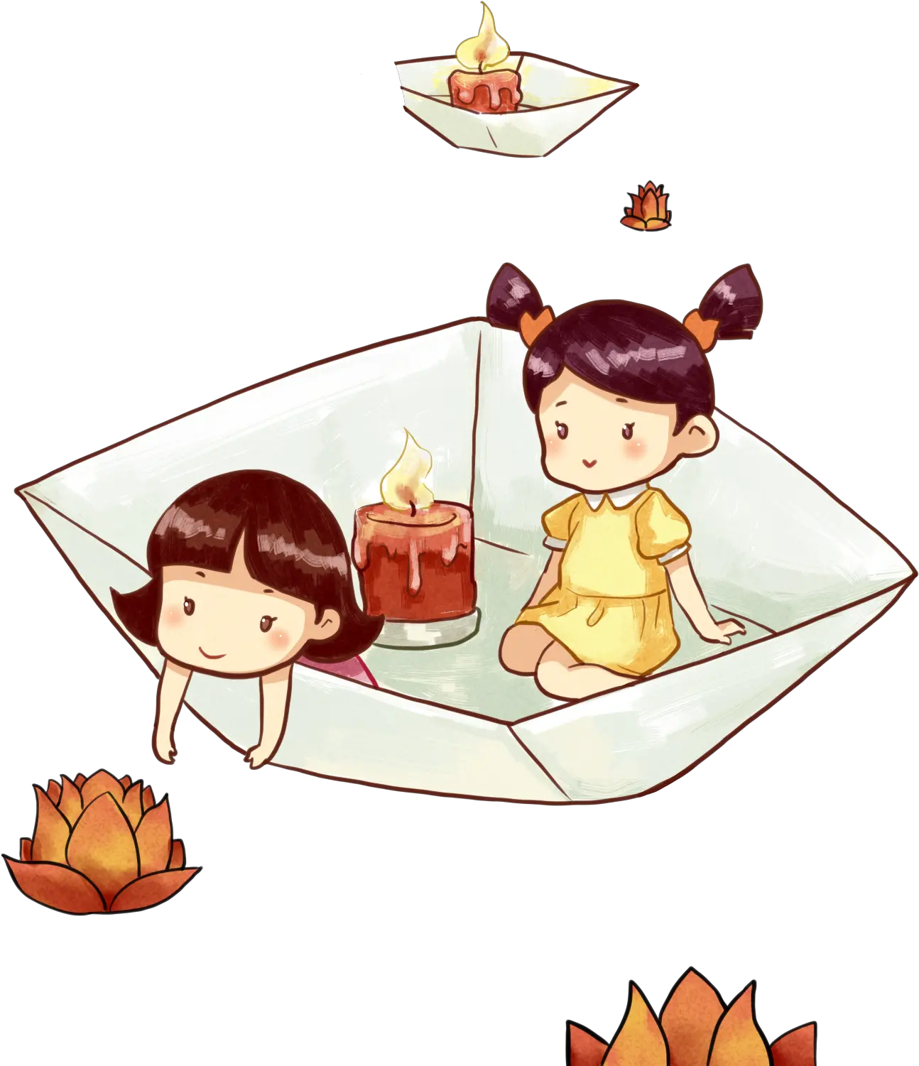 Download Sitting Paper Boat Lantern Cartoon Png And Psd Two Girls Rowing A Boat Cartoons Cartoon Boat Png