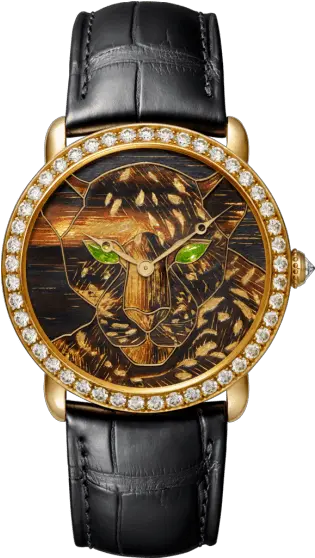 Crhpi01251 Ronde Louis Cartier Wood And Gold Leaf Red Cartier Revelation D Une Panthere Png Gold Leaf Png