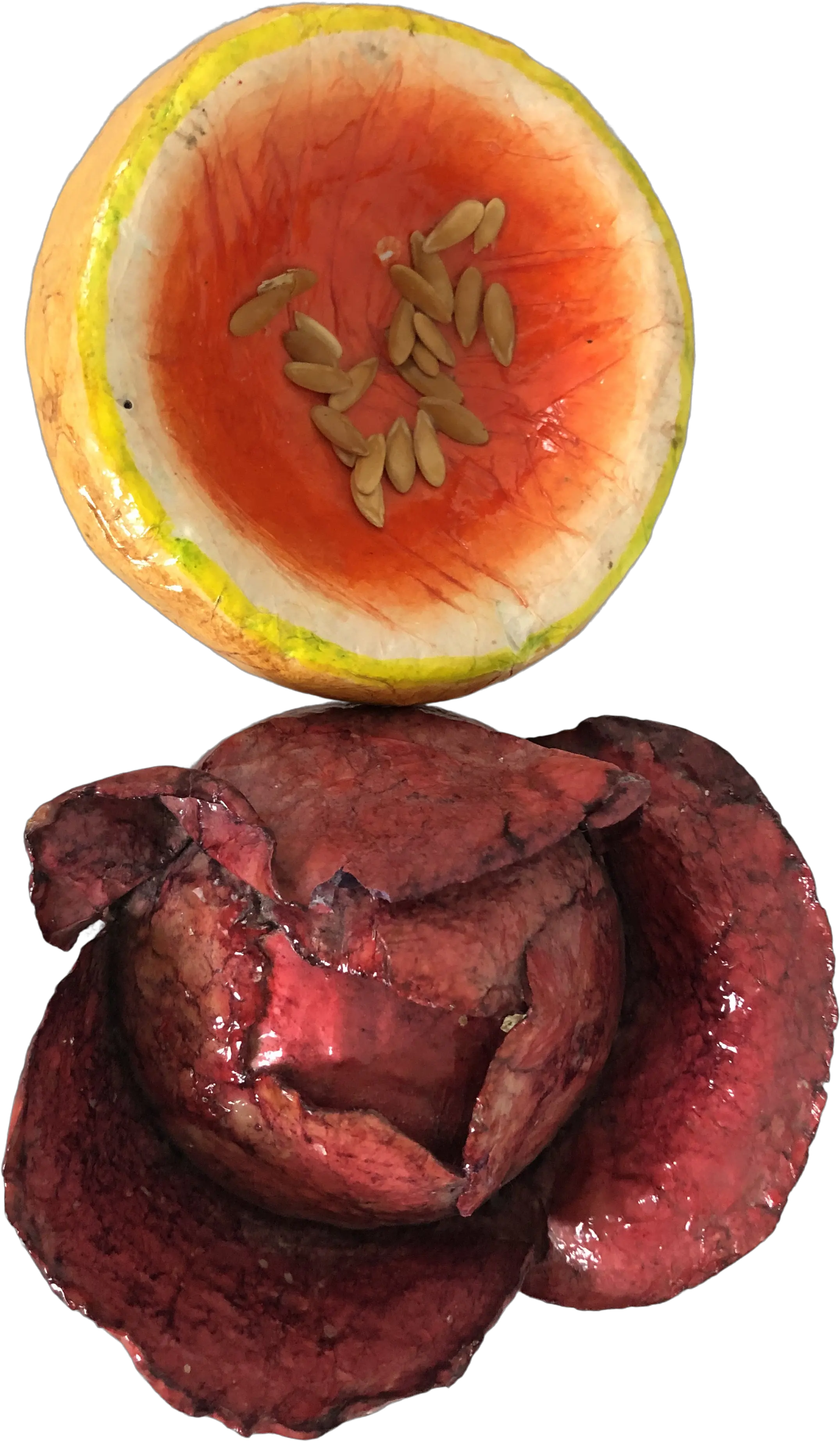 Vintage Paper Mache Fruit Cantaloupe U0026 Red Cabbage Art A Pair Watermelon Png Cantaloupe Png