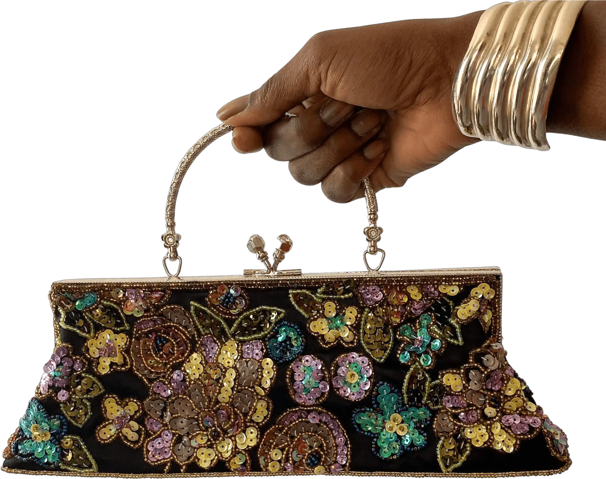 Beaded Satin Baguette Bag Top Handle Handbag Png Baguette Transparent