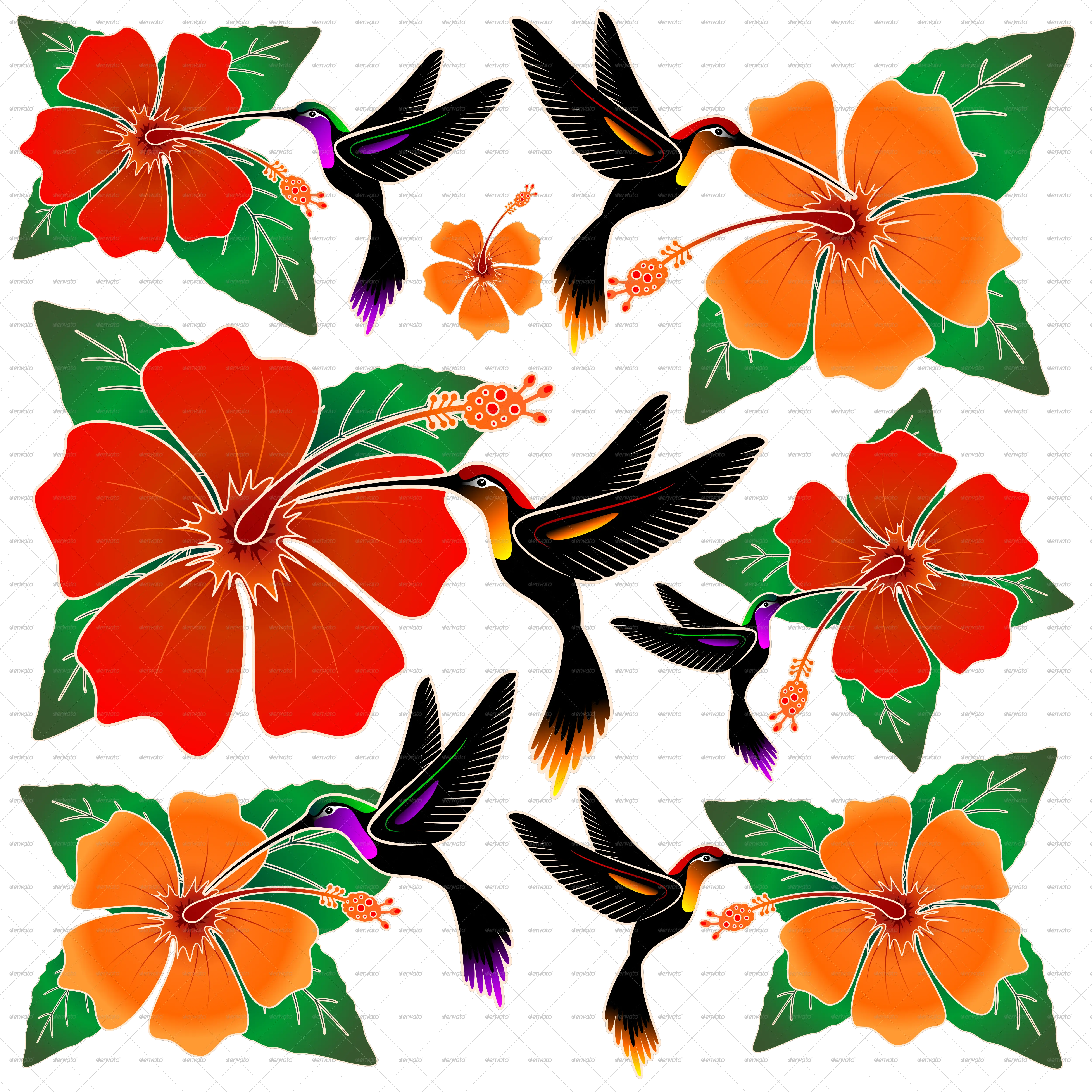 Hummingbird And Hibiscus Batik Pattern Batik Flora Dan Fauna Png Hummingbird Png