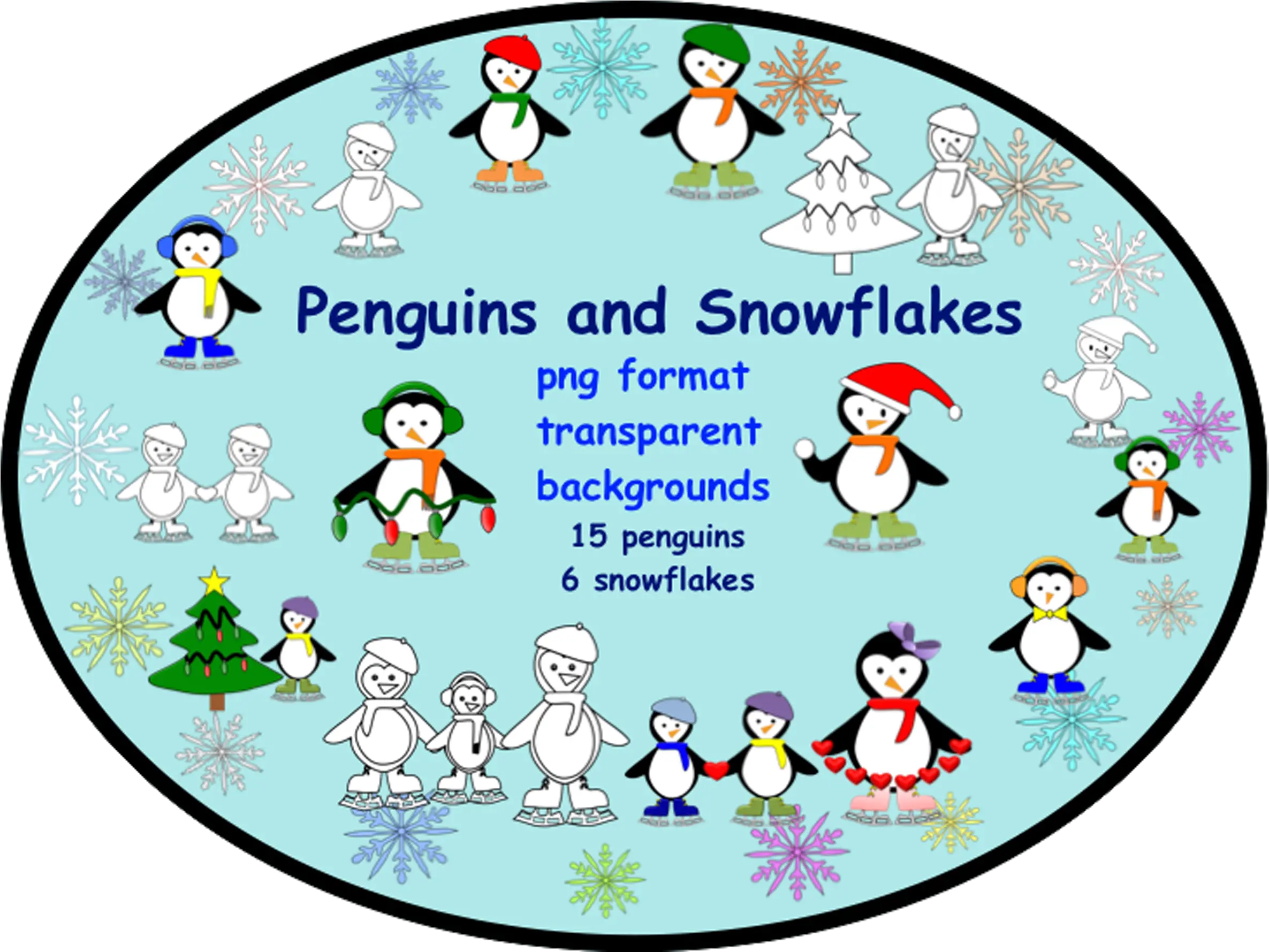 15 Penguins And 6 Snowflakes Clip Art In Png Format With Smiley Face Clip Art Teaching Png