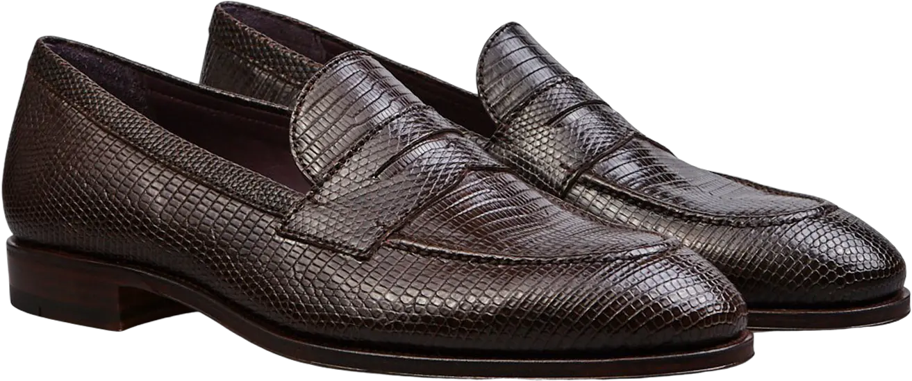 Brown Lizard Uetam Penny Loafers Png Transparent
