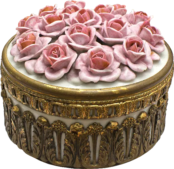 Brass Round Box With Porcelain Roses Png Isolated Objects Garden Roses Roses Png
