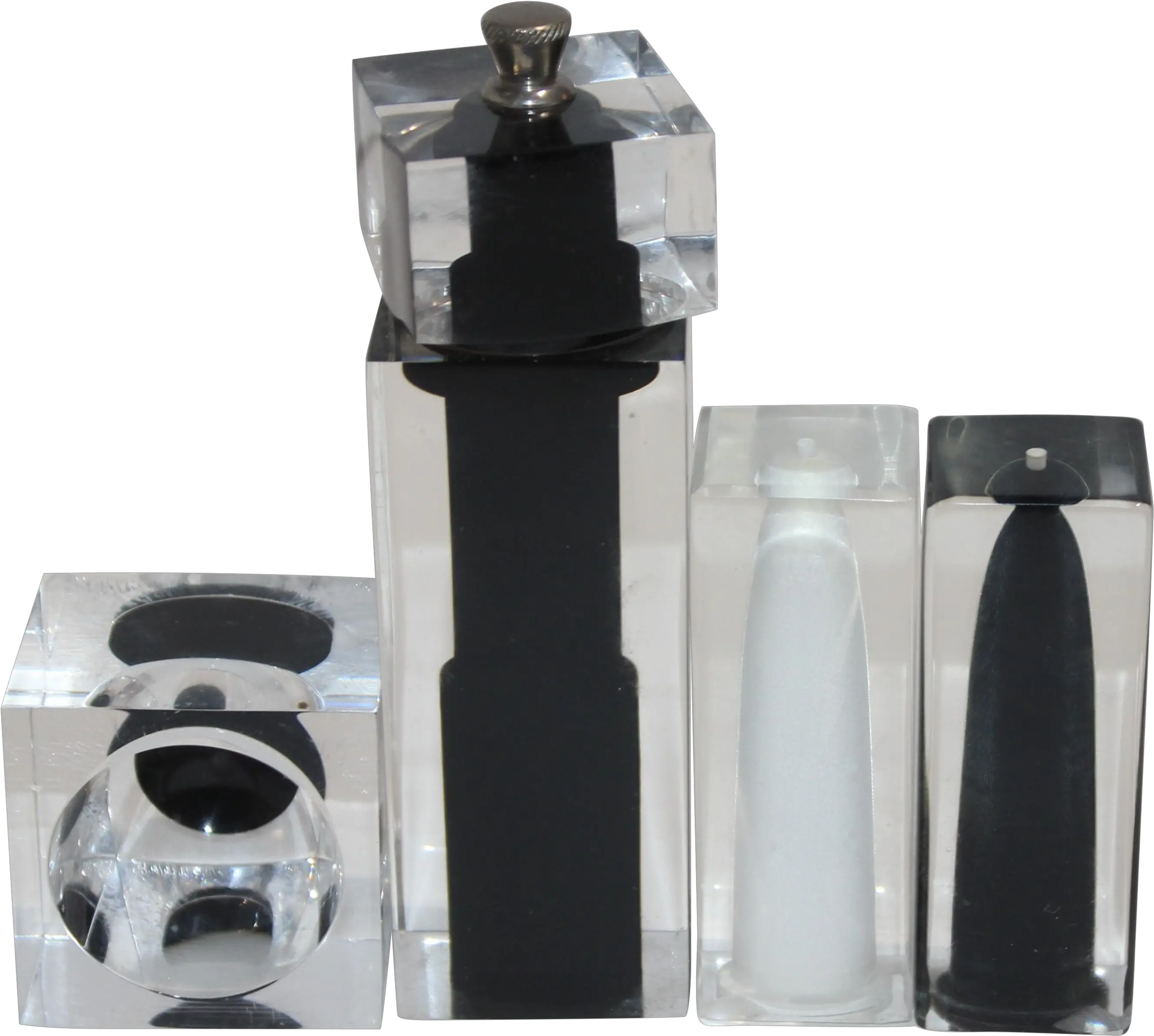 Lucite Salt Pepper Shaker U0026 Mill Cellar Set Black White Clear Set Of 4 Water Bottle Png Salt Transparent
