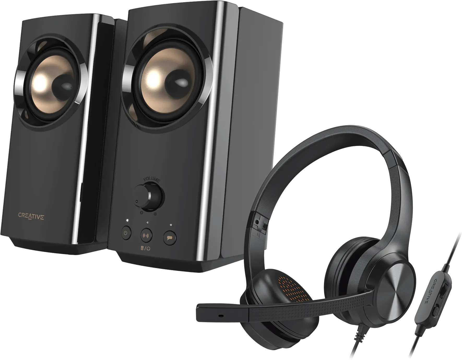 Creative T60 Compact Hi Fi 20 Desktop Speakers With Clear Creative Chat On Ear Wired Headphone Png Tocco Icon Bluetooth Speaker