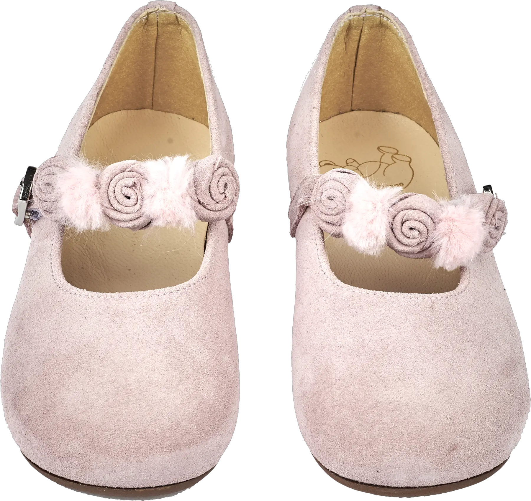 Girl Suede Ballerina Shoes With Floral And Pompom Straps Ballet Flat Png Ballerina Shoes Png