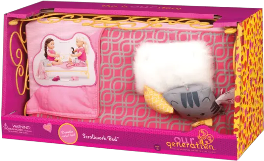 Cat Sweet Dreams Scrollwork Bed Doll Sleep Set Our Our Generation Bed Set Png Scrollwork Png