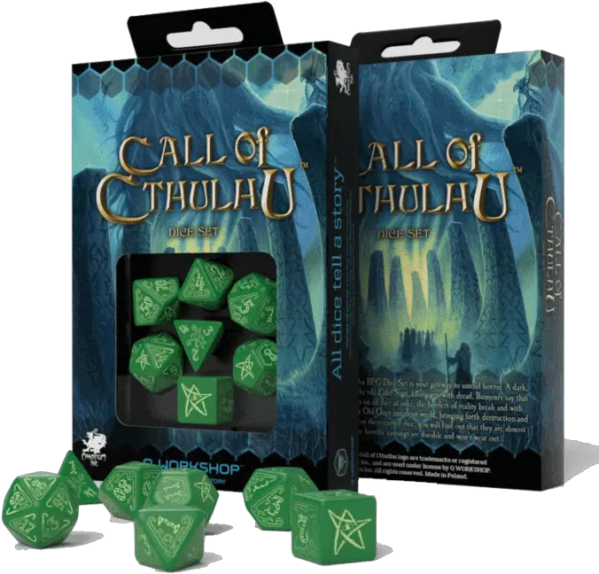Dice 7 Set Call Of Cthulhu 16mm Green Glow Call Of Cthulhu Dice D20 Png Green Glow Png