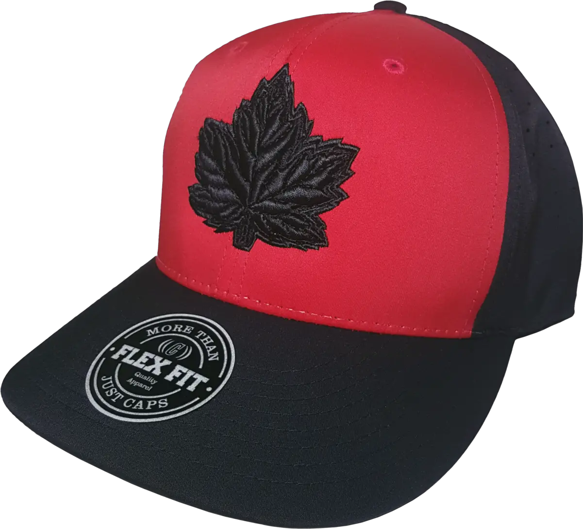 Canada Flex Fit Hat Mighty Maple Red Black Performance Tech Baseball Cap Png Red Leaf Logo