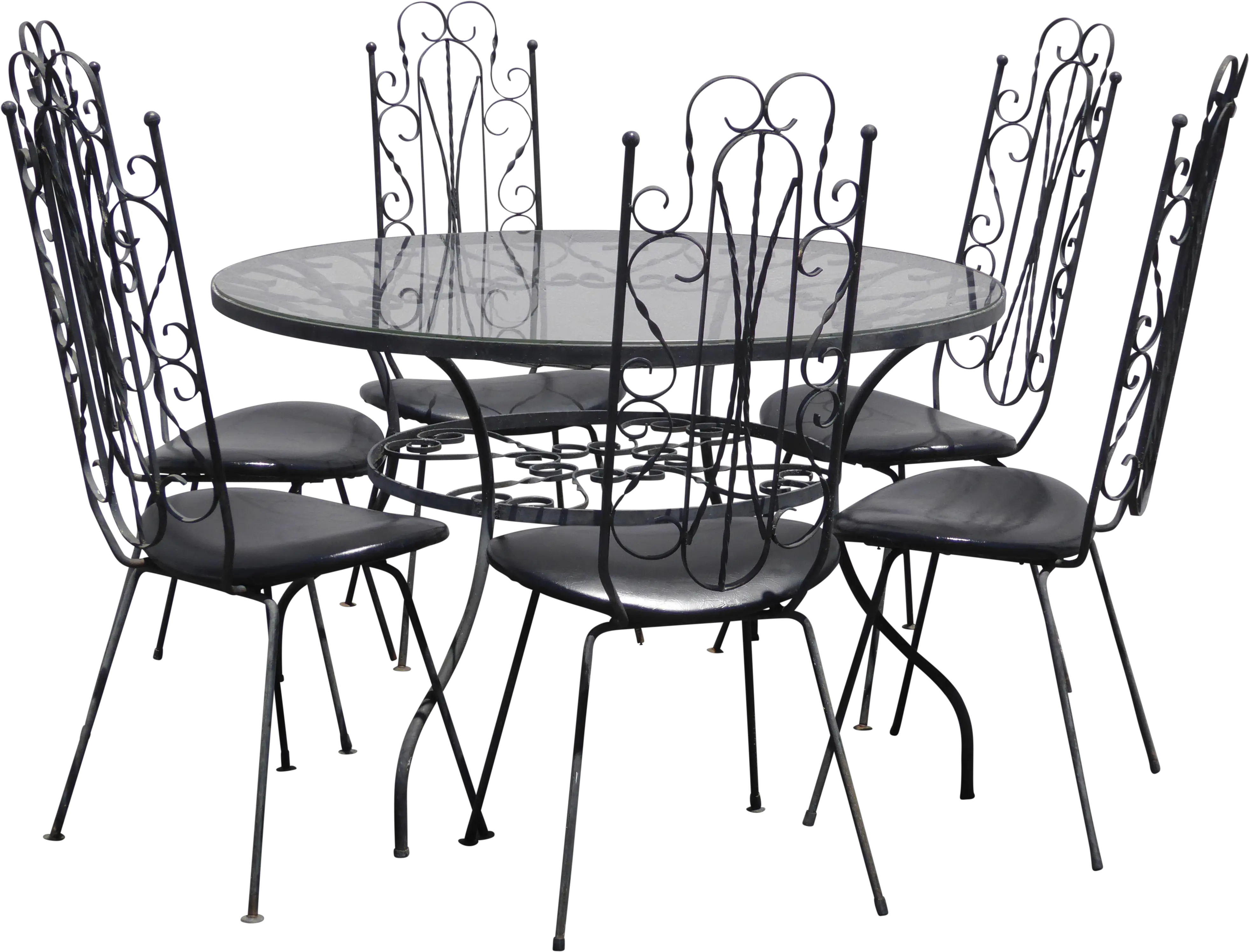 Vintage Spanish Style Six Chair Dining Table Set Metal Scrolls Mid Century Patio Rare Metal Dining Table Png Dining Table Png