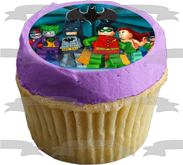 Lego Batman Logo The Joker Robin Harley Quinn Poison Ivy Edible Cake Topper Image Abpid07500 Hot Wheels Cupcake Png Lego Batman Icon