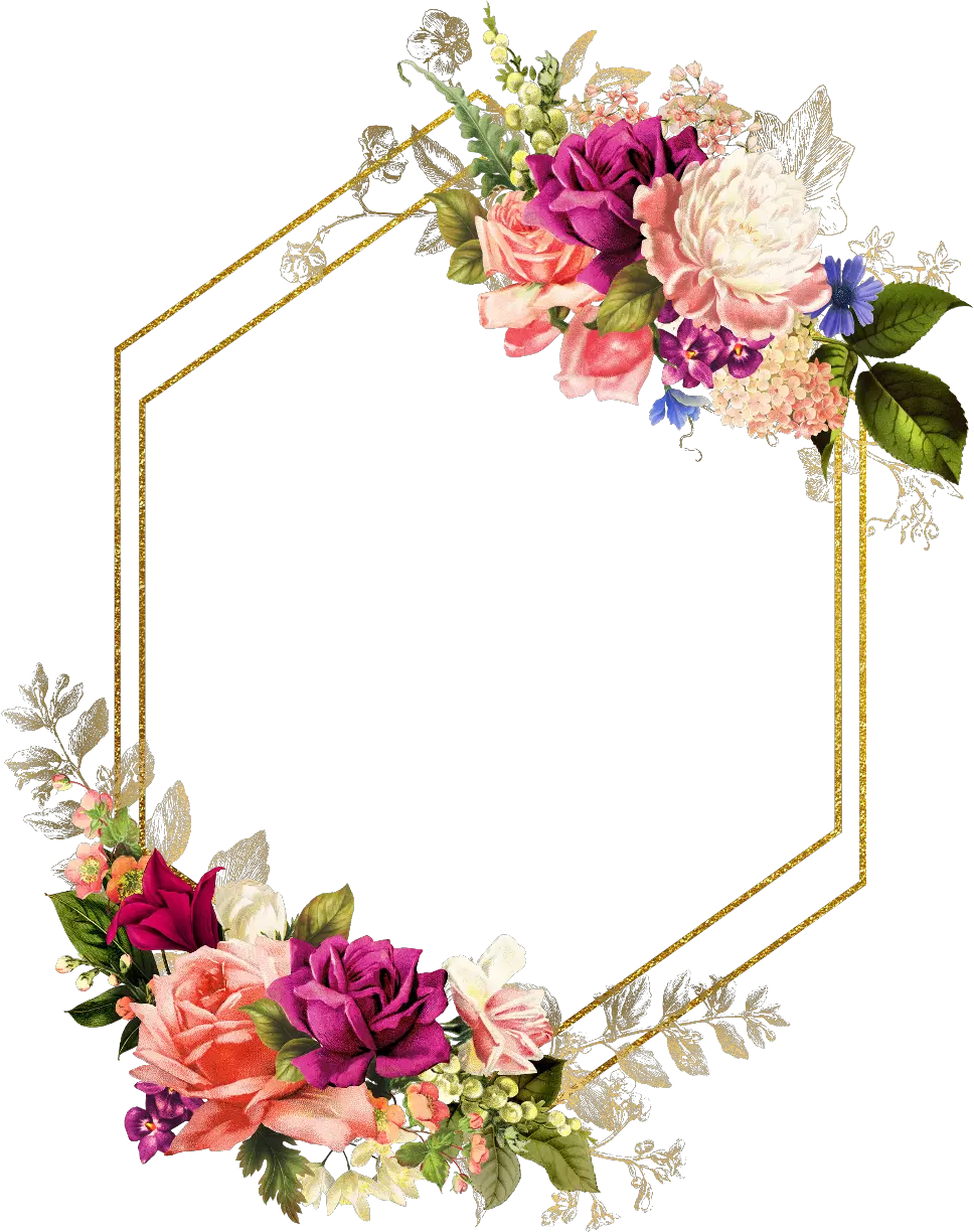 rose square flower floral frame butterfly gold Floral Frame png