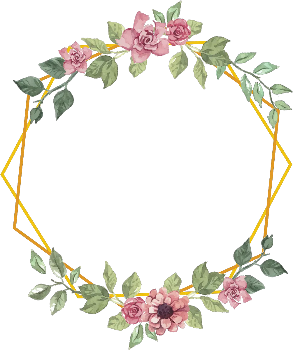 geometric frame gold flowers floral bouquet shape Frame Flower Watercolor Png png