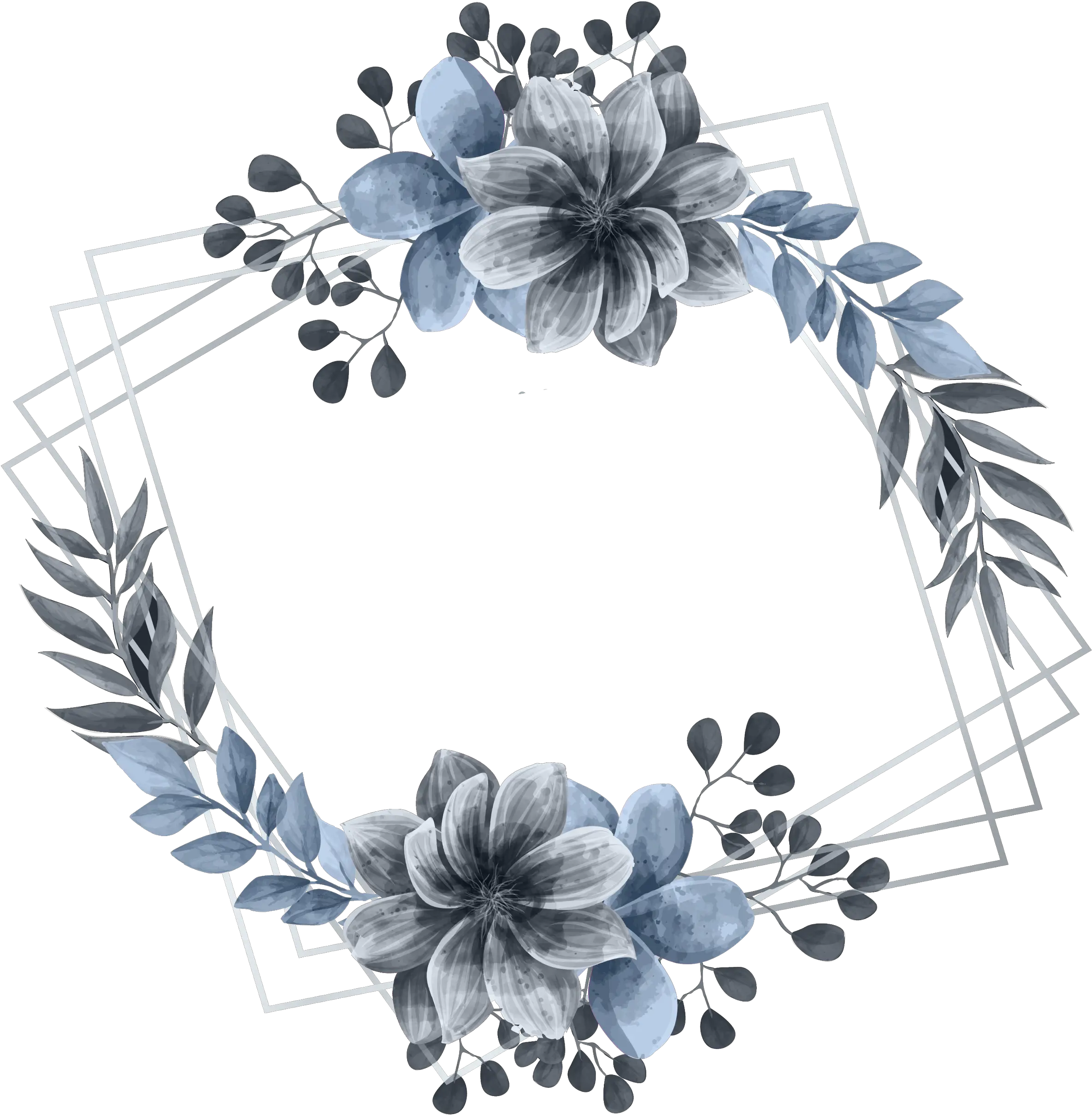 floral flowers watercolour wreath frame logodesign Silver Flower Frame png