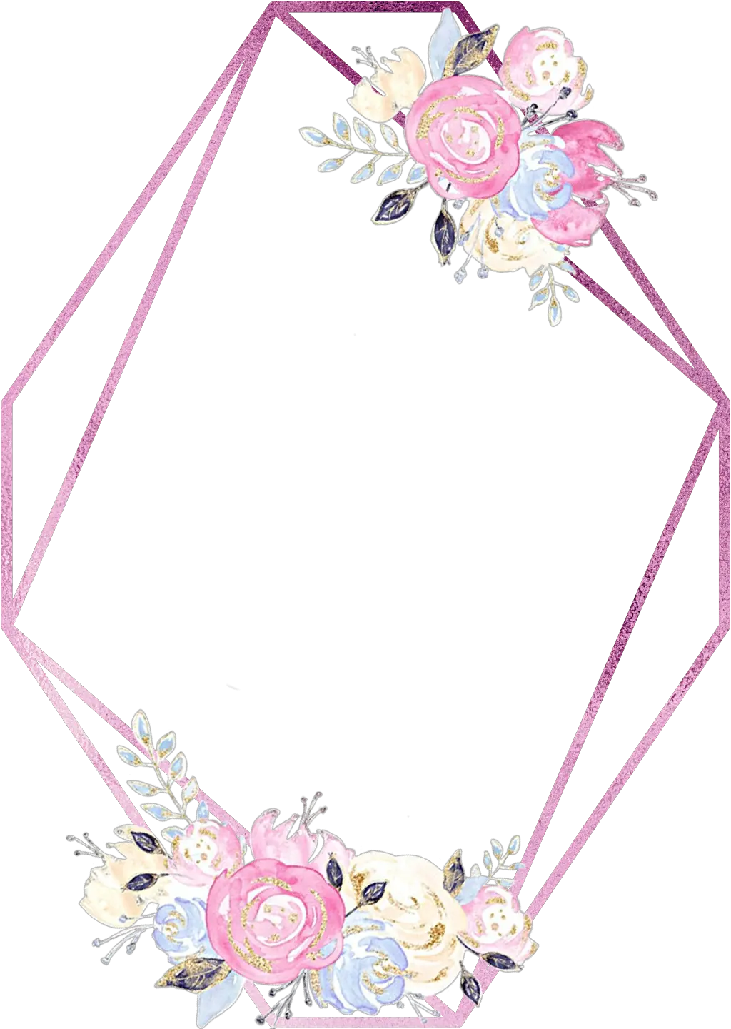 watercolor flowers frame geometric border rosegold Geometric Flower Frame Png png