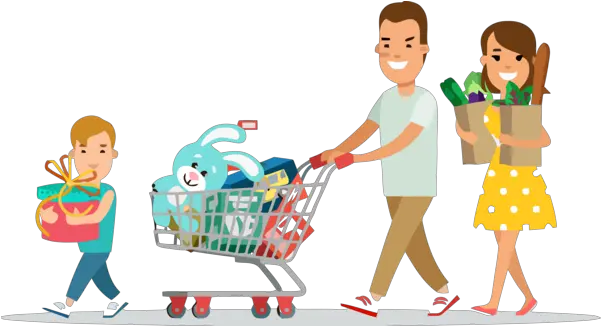 Family Day Shopping Cart Sharing Happy Family Shopping Cartoon Png People Shopping Png