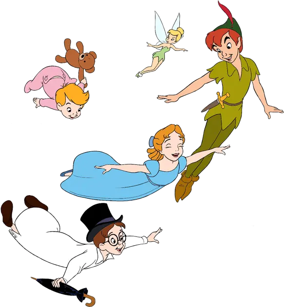 Peter Pan Wendy Michael John Tinker Bell Flying Peter Png Peter Pan Png