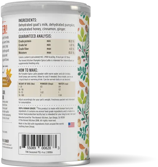 The Honest Kitchen Pumpkin Spice Latte Nutrition Facts Label Png Pumpkin Spice Latte Png