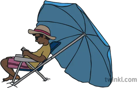 Man Reading Under Beach Umbrella Illustration Twinkl Folding Chair Png Beach Umbrella Png