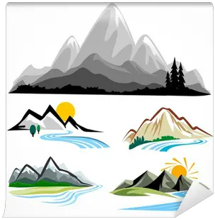 Hills Icon Set Wall Mural Pixers Mountain River Png Hills Icon