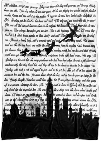 Peter Pan White Book Page Fleece Blanket Drawing Png Peter Pan Silhouette Png