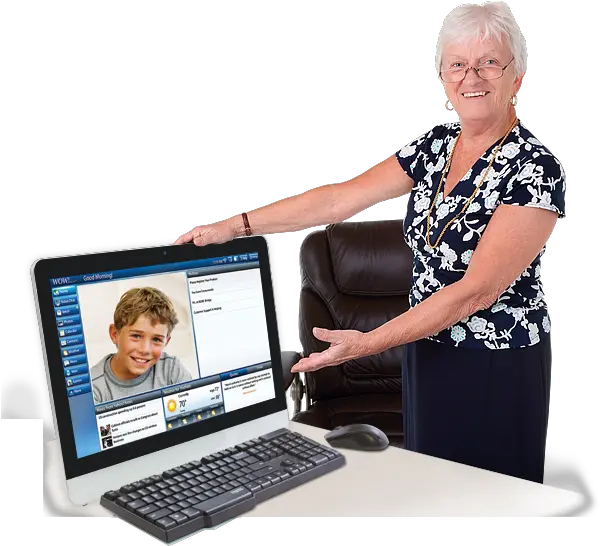 Old Lady Computer Full Size Png Download Seekpng Desktop Wow Computer Old Computer Png