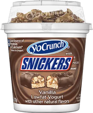 Vanilla Lowfat Yogurt With Snickers Pieces Yocrunch Yogurt Png Snickers Png