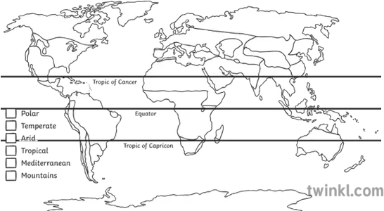 World Climate Zones Blank Map Geography Ks3 Ks4 Bw Rgb Blank Climate Zone Map Png Blank World Map Png