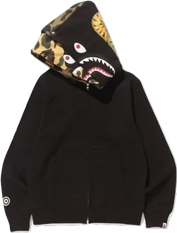 A Bathing Ape Shark Full Zip Double Hoodie Black Used Long Sleeve Png Bape Shark Png