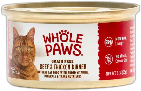 Whole Paws Beef U0026 Chicken Dinner Canned Cat Food 3 Oz Cat Food Png Cat Paws Png