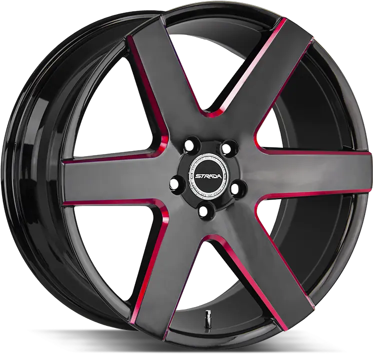 Strada Coda 22x95 Gloss Black Candy Red Milled Custom Wheel 5x1397 Bolt Pattern 24mm Offset Strada Coda Red Png Tc Icon Replacement Stock