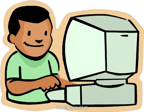 Little Boy With Computer Royalty Free Vector Clip Art Student Using Computer Cartoon Png Little Boy Png